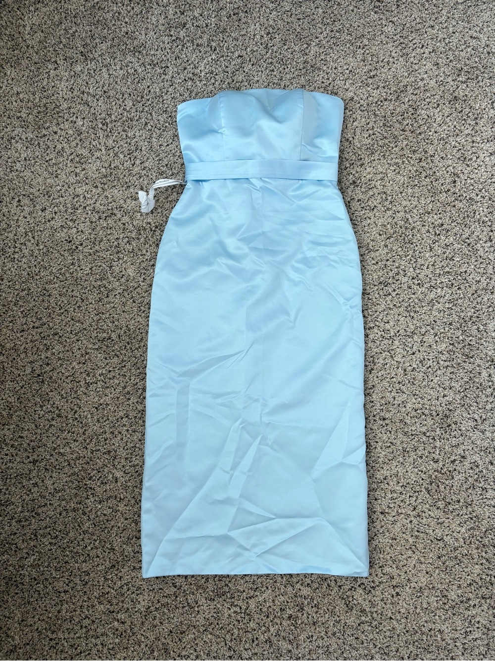 Strapless Light Blue Dress with Removable Bow and Train